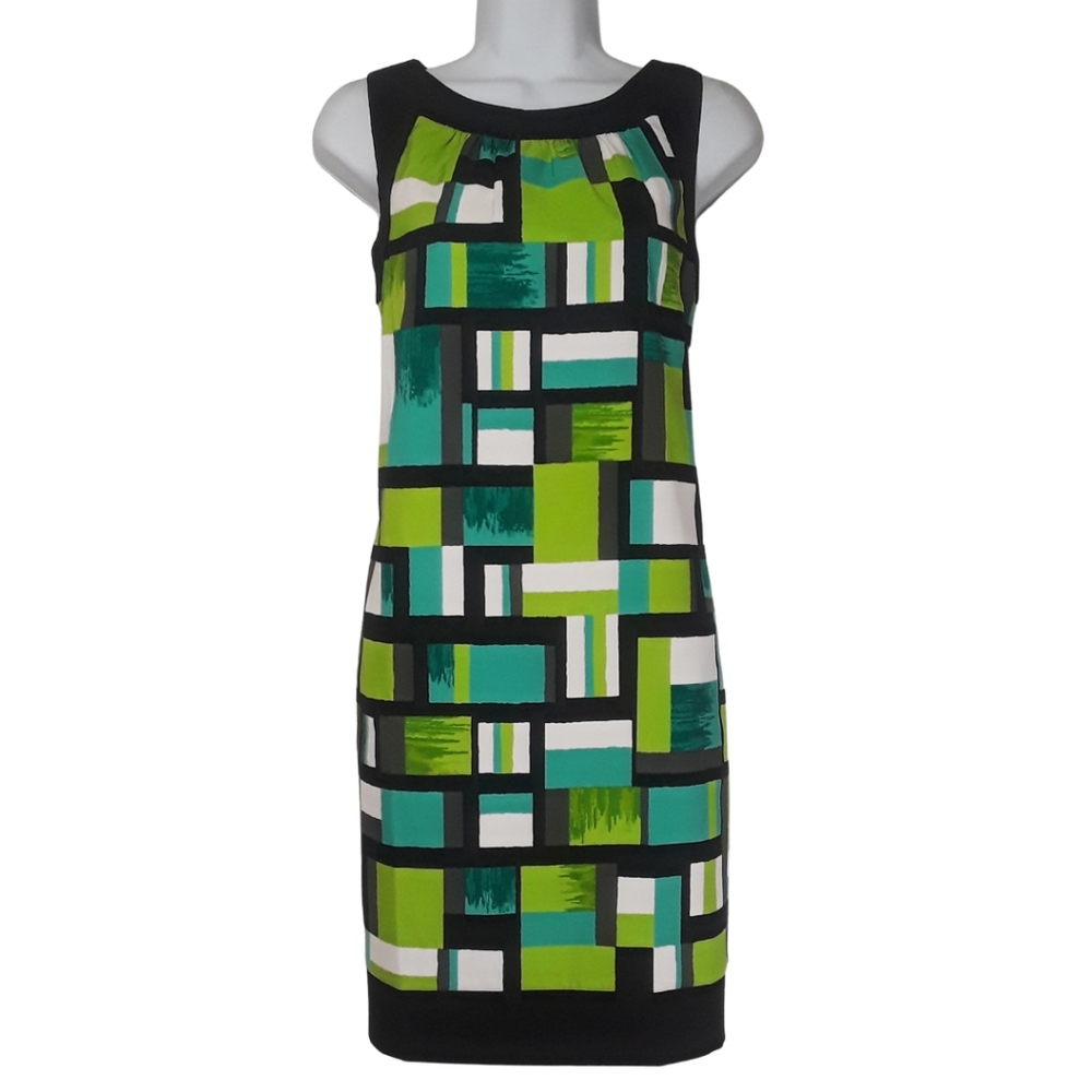 ALYX Petite Green Square Geometric Print Sleeveless Sheath Dress 10 Petite